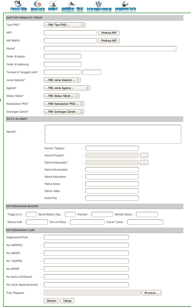 Sistem Informasi Kepegawaian Form PNS